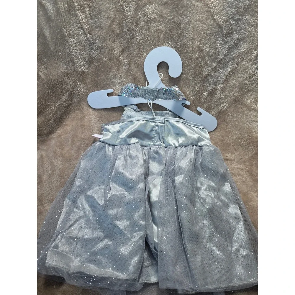 Build-A-Bear Workshop Silver Sequin Tulle Dress and Gemstone Bow Shoes Set